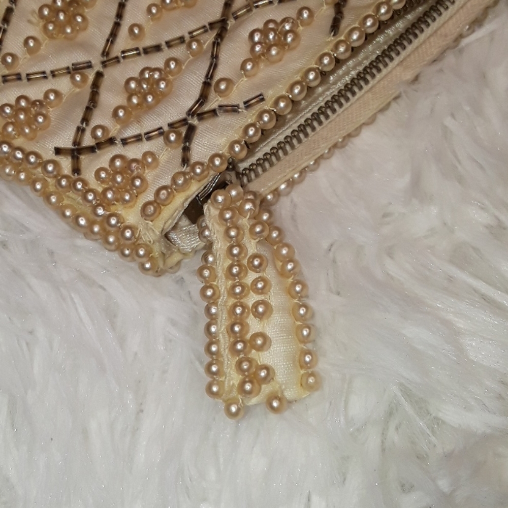 Vintage Beaded Pearl Art Deco Wedding Prom Clutch Purse Evening Bag - Picture 4 of 8